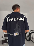 Navy Blue Vincent Embroidered Oversize T-Shirt SW-5073