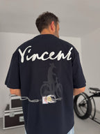 Navy Blue Vincent Embroidered Oversize T-Shirt SW-5073