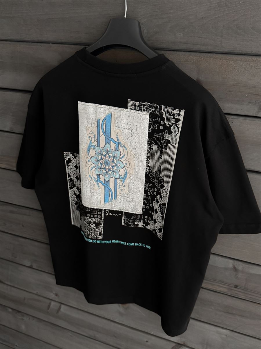 Black Oversize T-Shirt with Back Motif Patch SW-5075