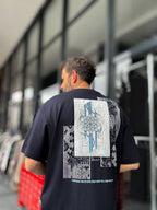 Navy Blue Oversize T-Shirt with Back Patchwork Pattern SW-5075