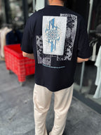 Navy Blue Oversize T-Shirt with Back Patchwork Pattern SW-5075