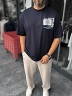 Navy Blue Oversize T-Shirt with Back Patchwork Pattern SW-5075
