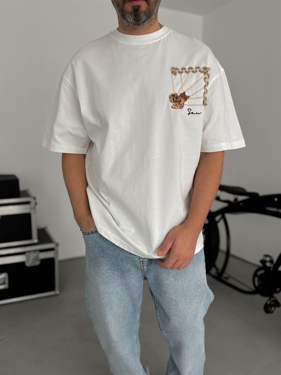 White Back Knitted Framed Oversize T-Shirt SW-5063