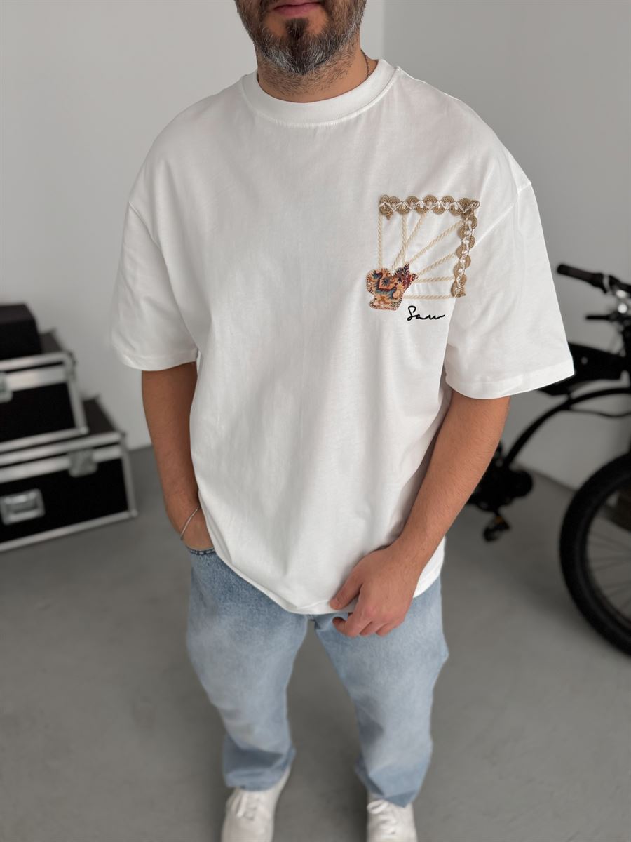 White Back Knitted Framed Oversize T-Shirt SW-5063