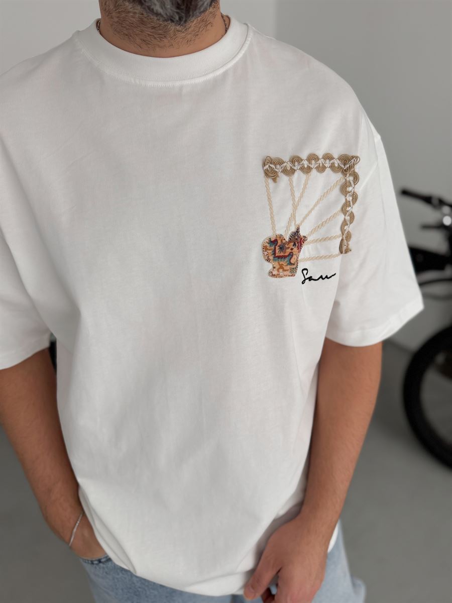White Back Knitted Framed Oversize T-Shirt SW-5063