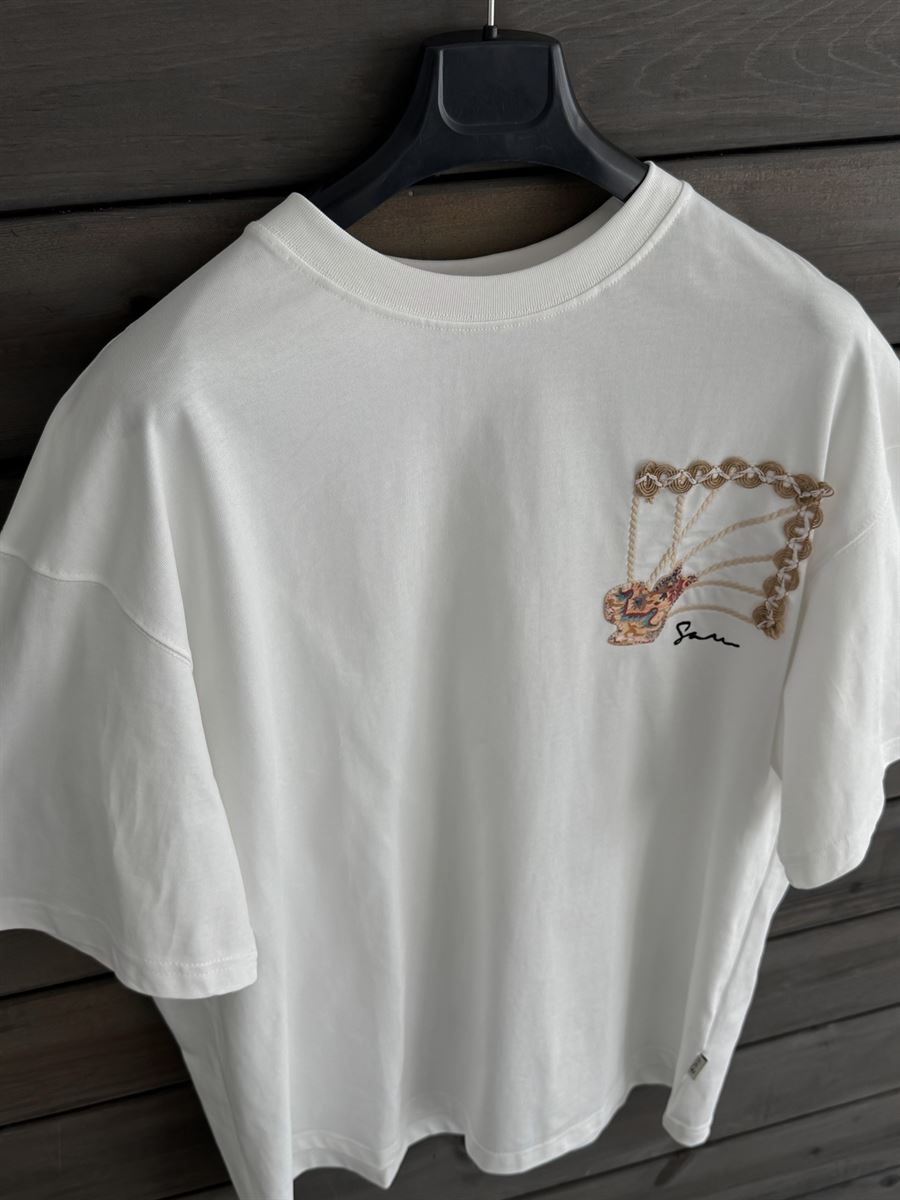 White Back Knitted Framed Oversize T-Shirt SW-5063