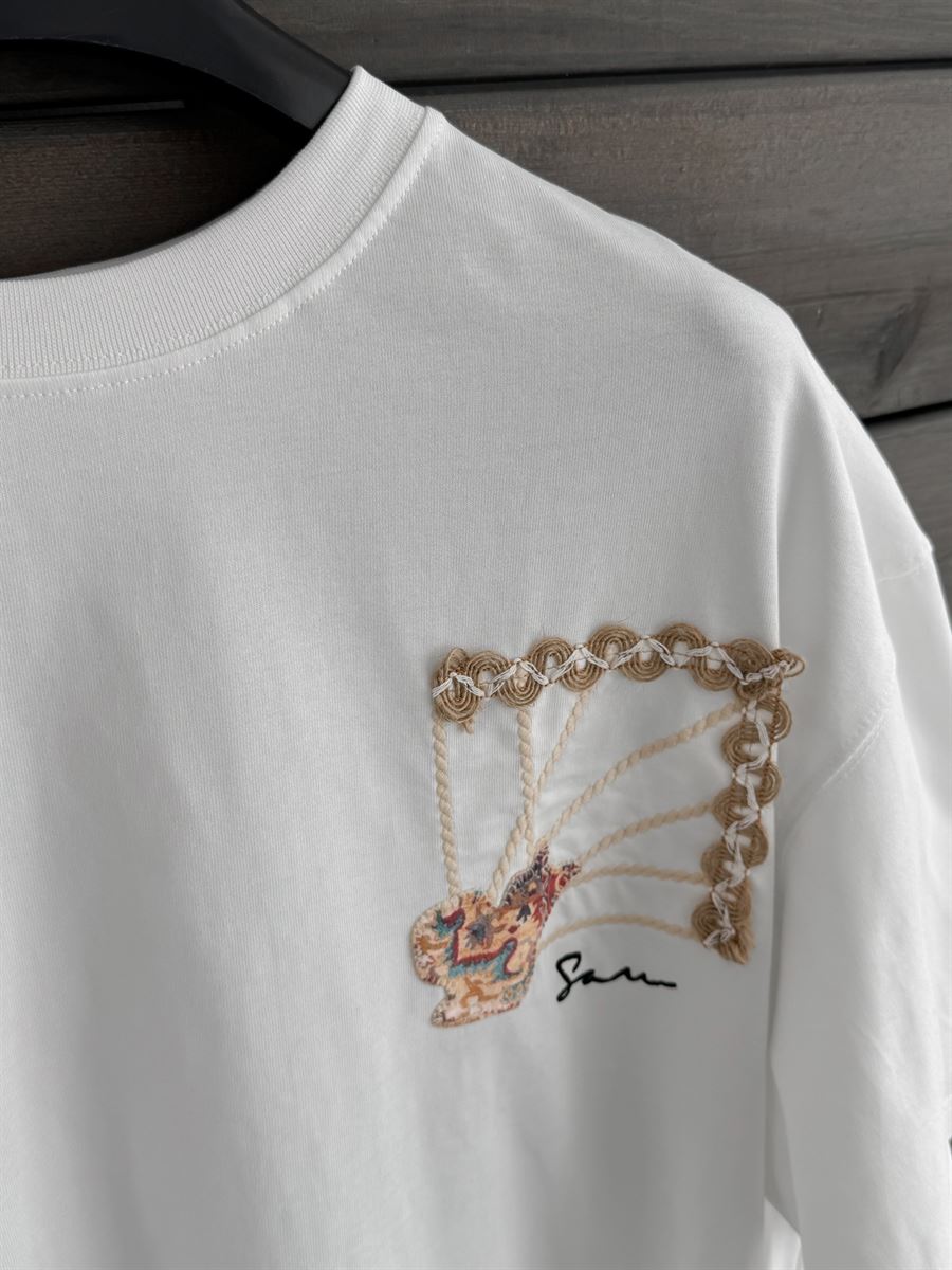 White Back Knitted Framed Oversize T-Shirt SW-5063