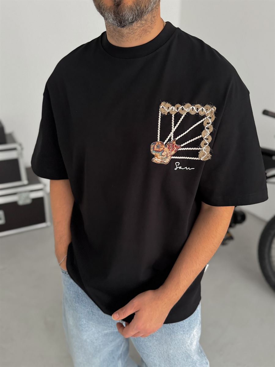 Black Back Mesh Framed Oversize T-Shirt SW-5063