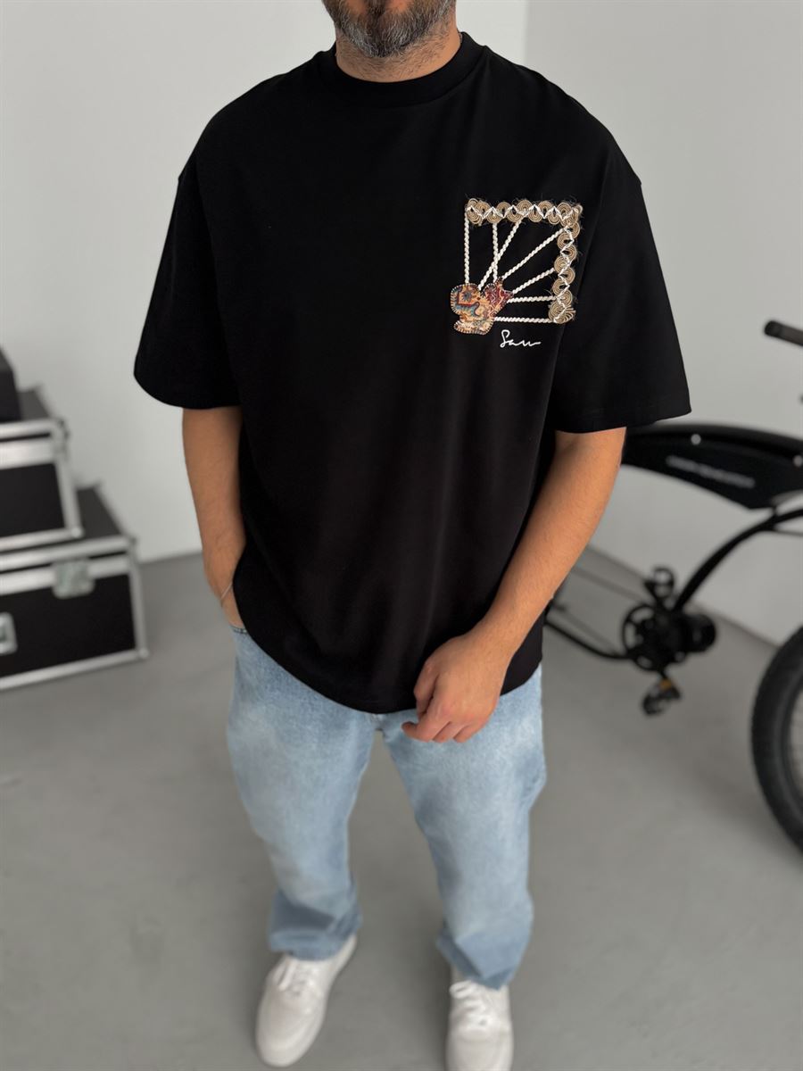 Black Back Mesh Framed Oversize T-Shirt SW-5063