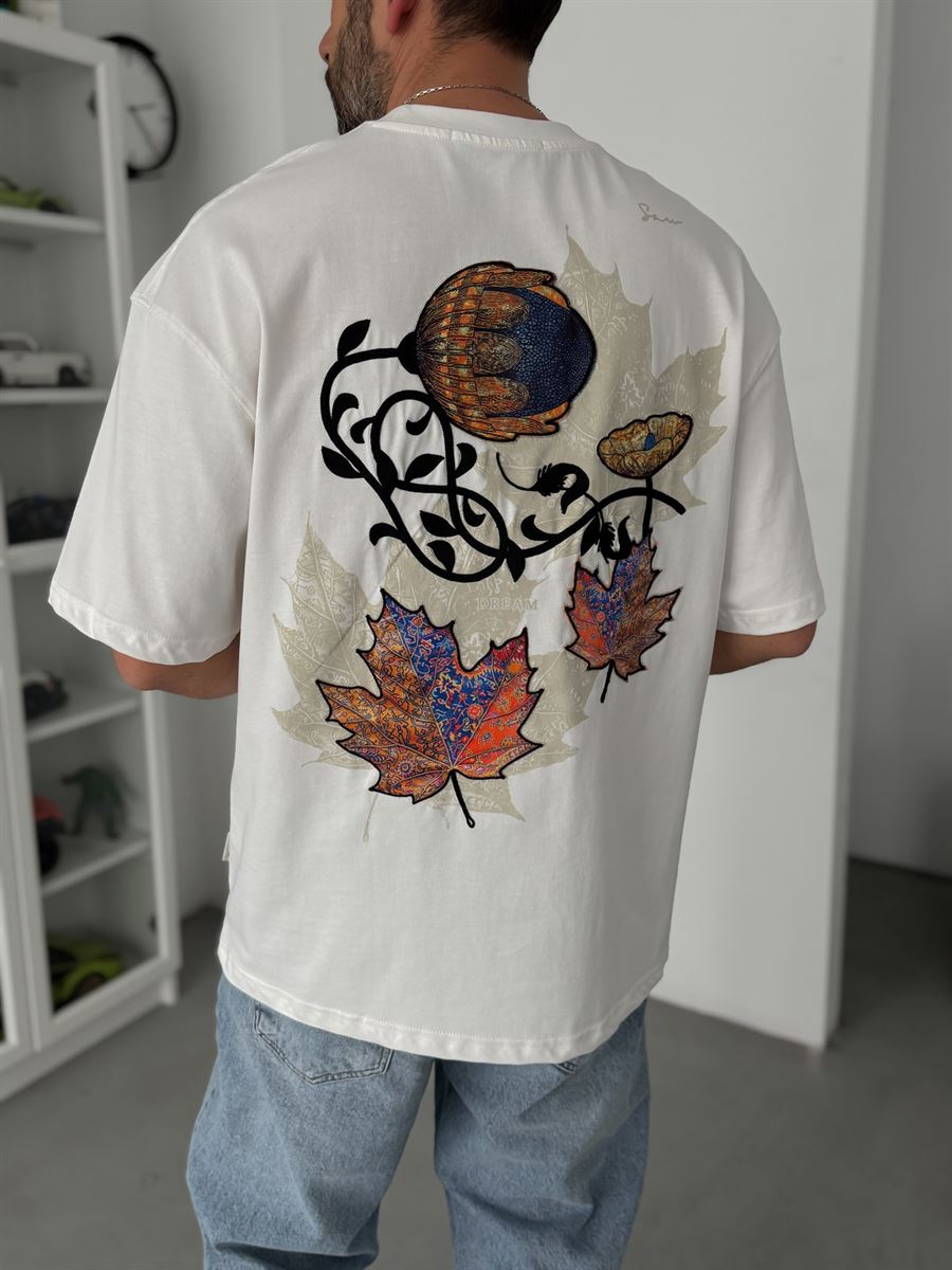 White Leaf Patch Oversize T-Shirt SW-5118