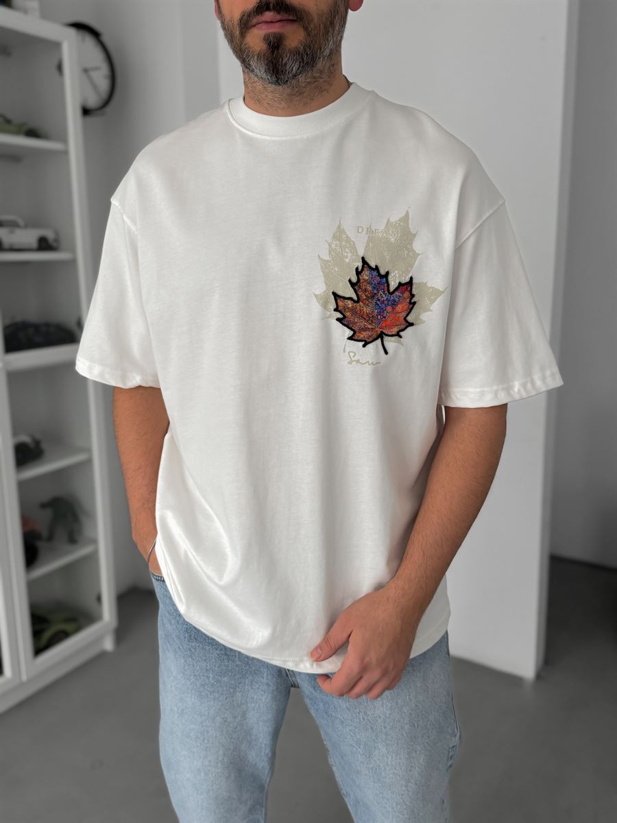 White Leaf Patch Oversize T-Shirt SW-5118