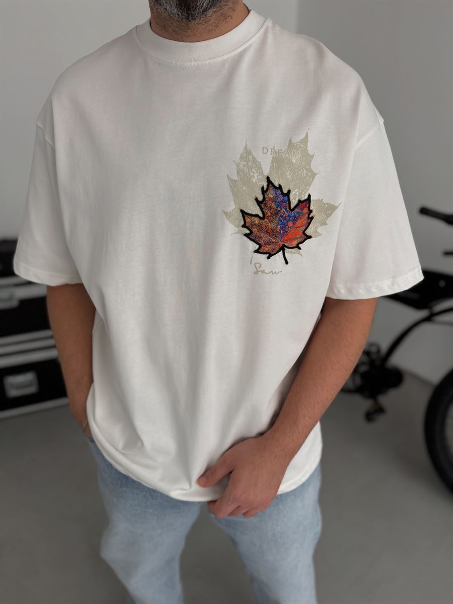 White Leaf Patch Oversize T-Shirt SW-5118