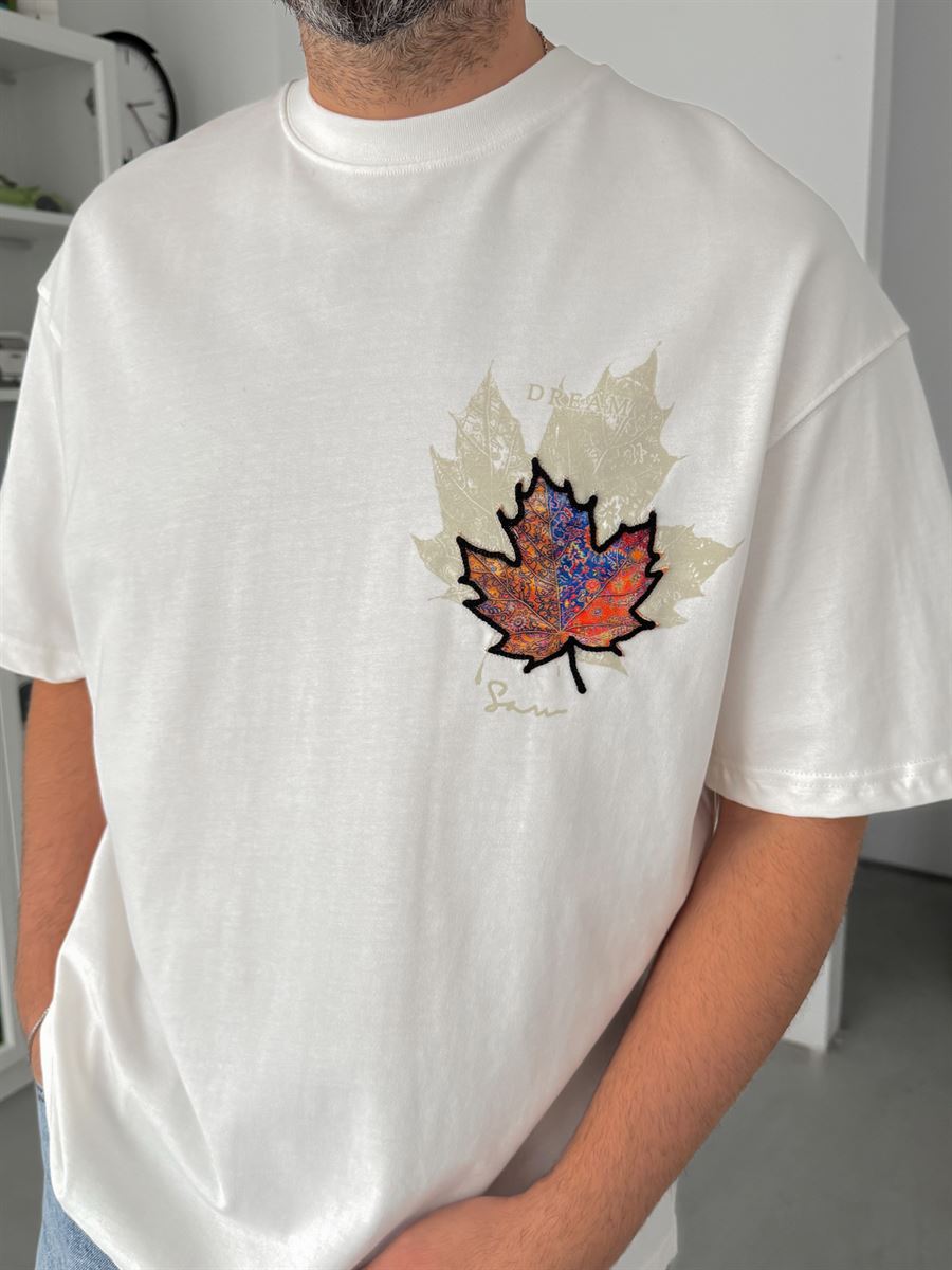 White Leaf Patch Oversize T-Shirt SW-5118