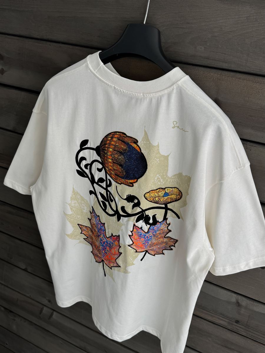 White Leaf Patch Oversize T-Shirt SW-5118