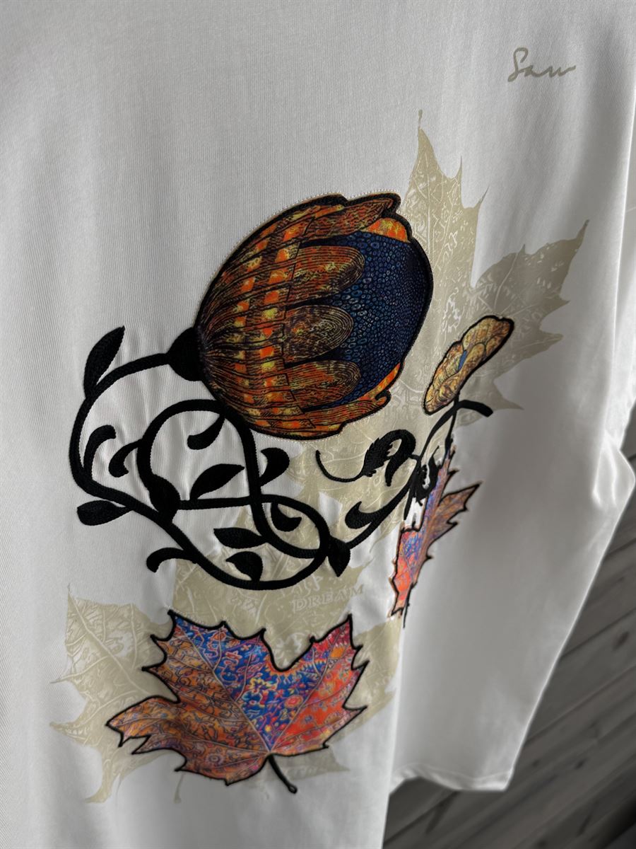 White Leaf Patch Oversize T-Shirt SW-5118