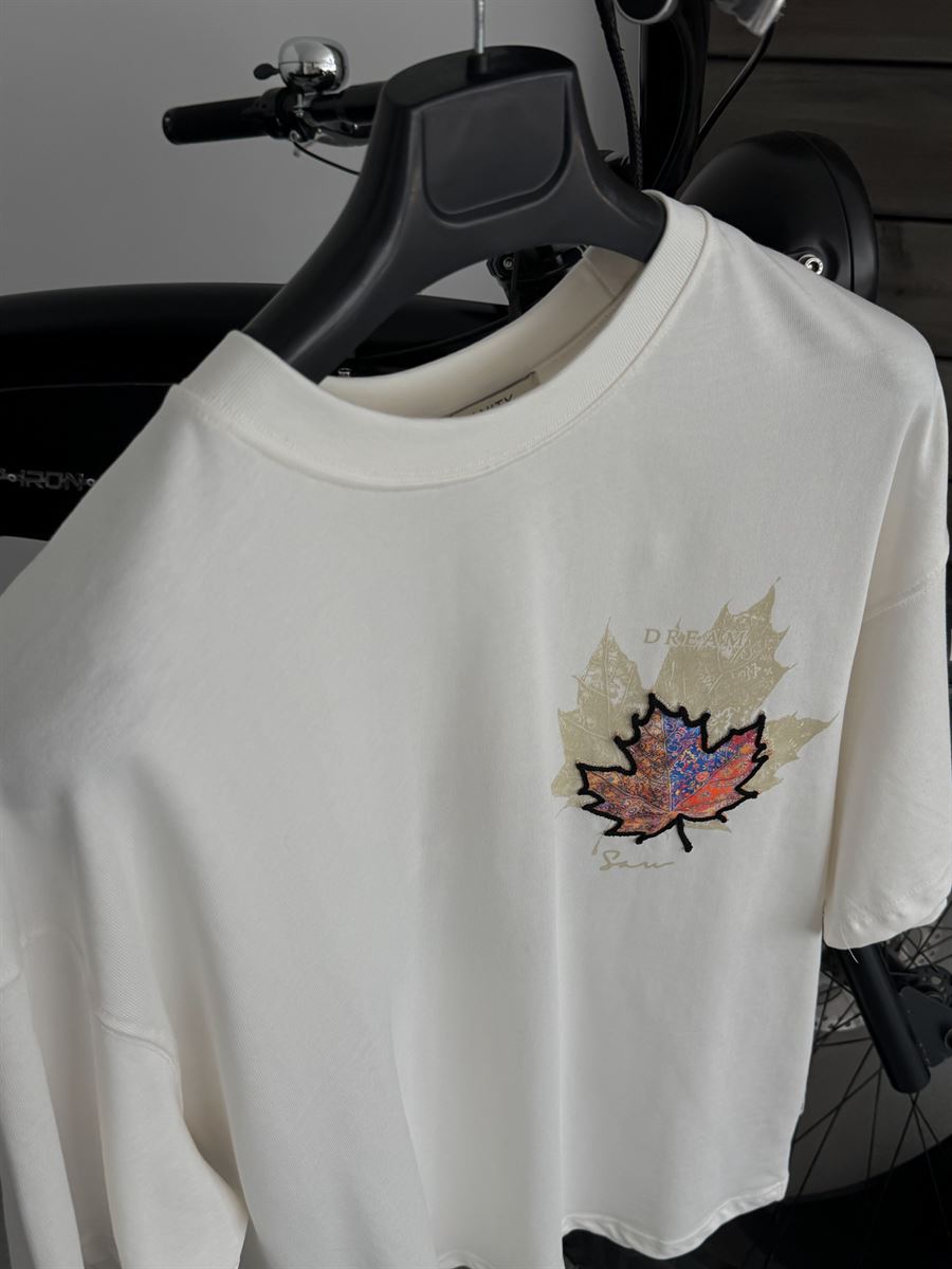White Leaf Patch Oversize T-Shirt SW-5118