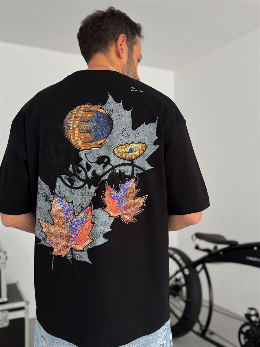 Black Leaf Patch Oversize T-Shirt SW-5118