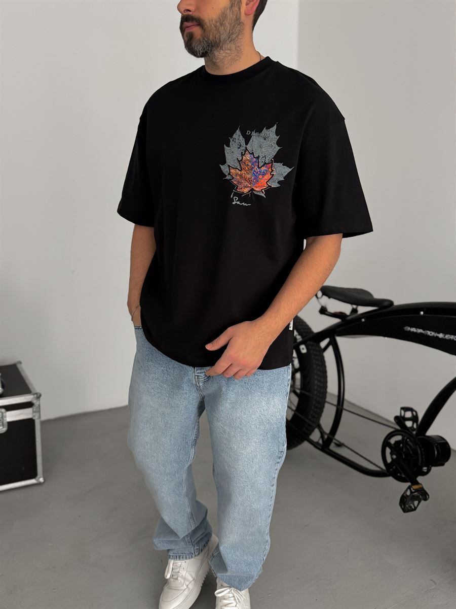 Black Leaf Patch Oversize T-Shirt SW-5118