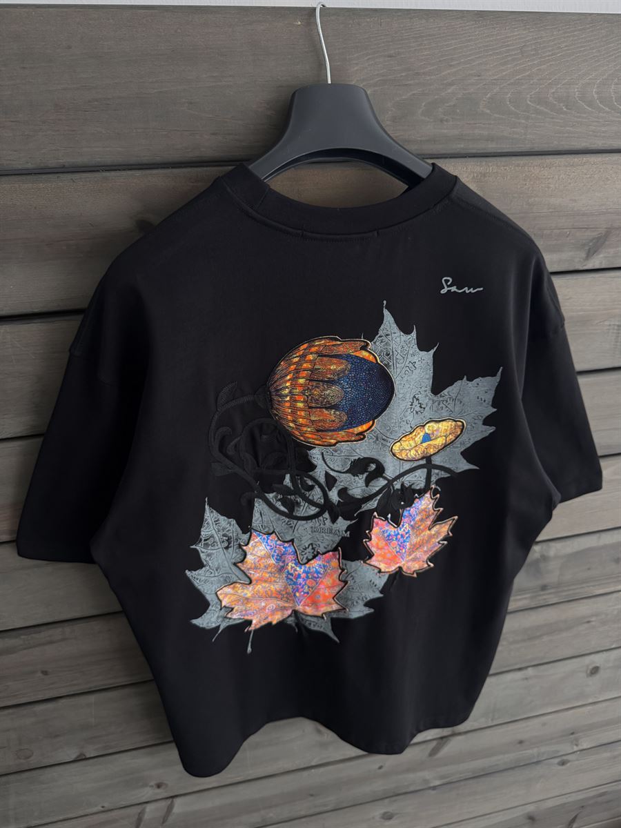 Black Leaf Patch Oversize T-Shirt SW-5118