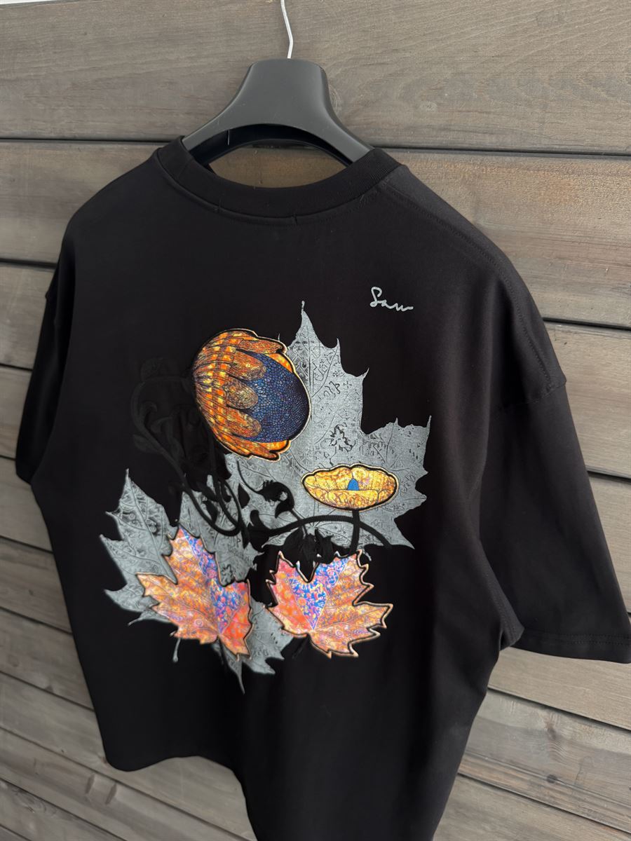Black Leaf Patch Oversize T-Shirt SW-5118