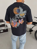 Navy Blue Leaf Patch Oversize T-Shirt SW-5118