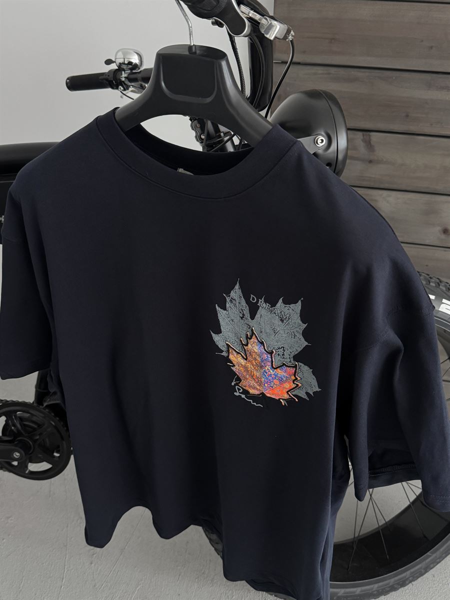 Navy Blue Leaf Patch Oversize T-Shirt SW-5118