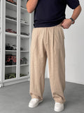 Beige Cropped Hem Linen Textured Baggy Trousers SW-1566