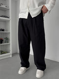 Black Cropped Hem Linen Textured Baggy Pants SW-1566