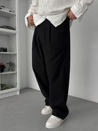 Black Cropped Hem Linen Textured Baggy Pants SW-1566