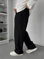 Black Cropped Hem Linen Textured Baggy Pants SW-1566