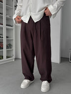 Coffee Cut-Leg Linen Textured Baggy Pants SW-1566