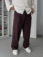Coffee Cut-Leg Linen Textured Baggy Pants SW-1566