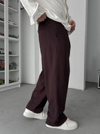 Coffee Cut-Leg Linen Textured Baggy Pants SW-1566