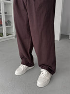 Coffee Cut-Leg Linen Textured Baggy Pants SW-1566