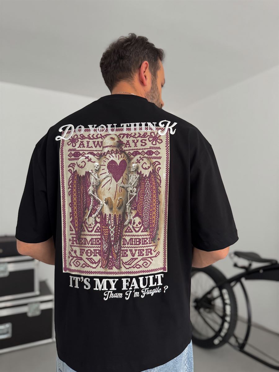 Black Think Back Embossed Oversize T-Shirt TW-1044