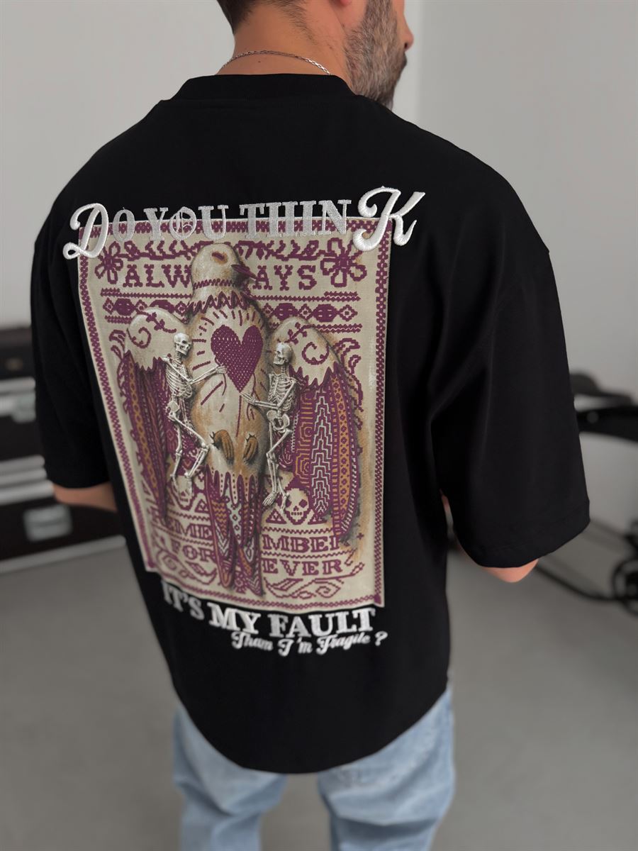 Black Think Back Embossed Oversize T-Shirt TW-1044