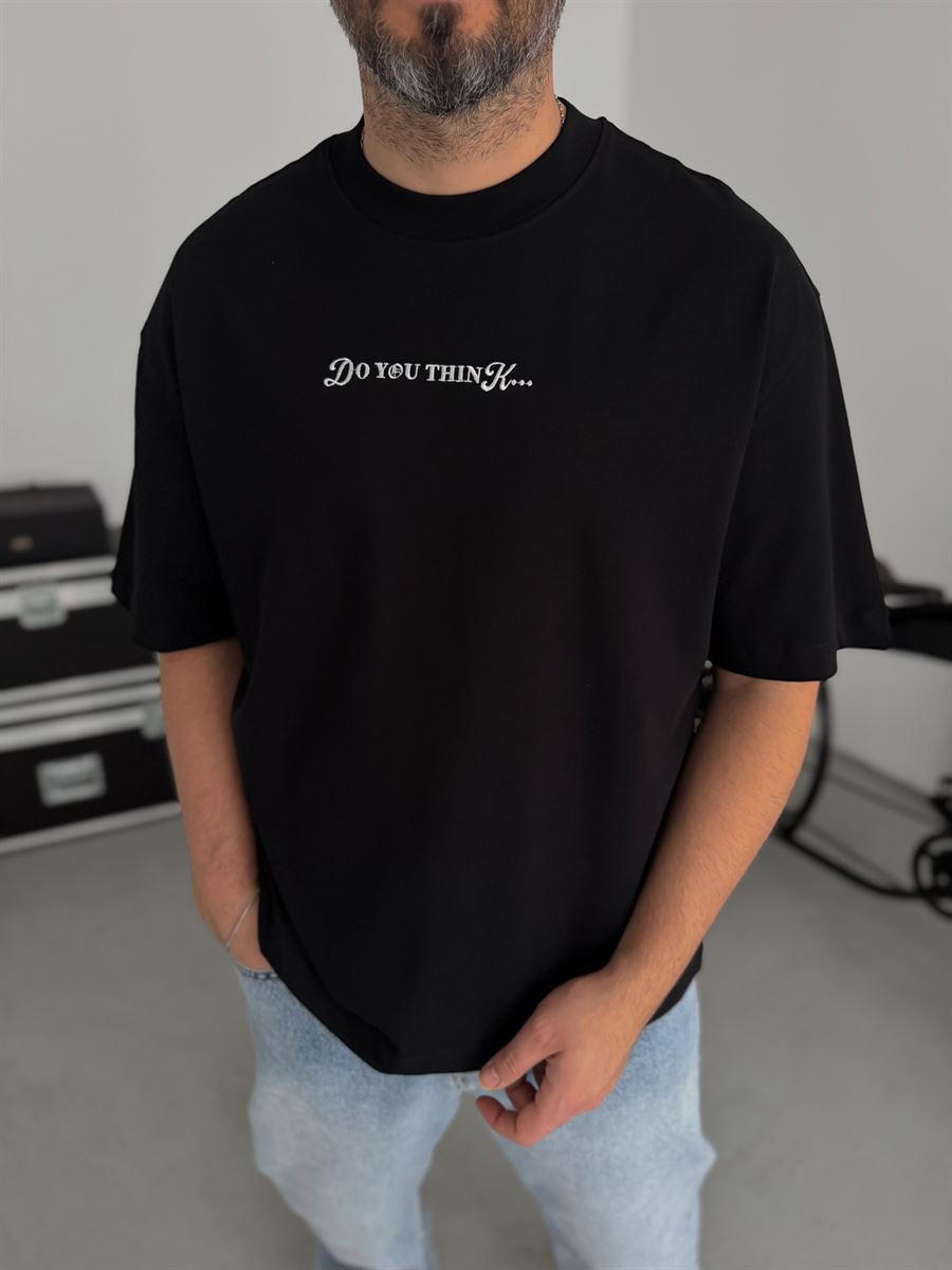 Black Think Back Embossed Oversize T-Shirt TW-1044