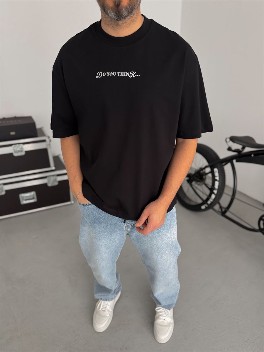 Black Think Back Embossed Oversize T-Shirt TW-1044