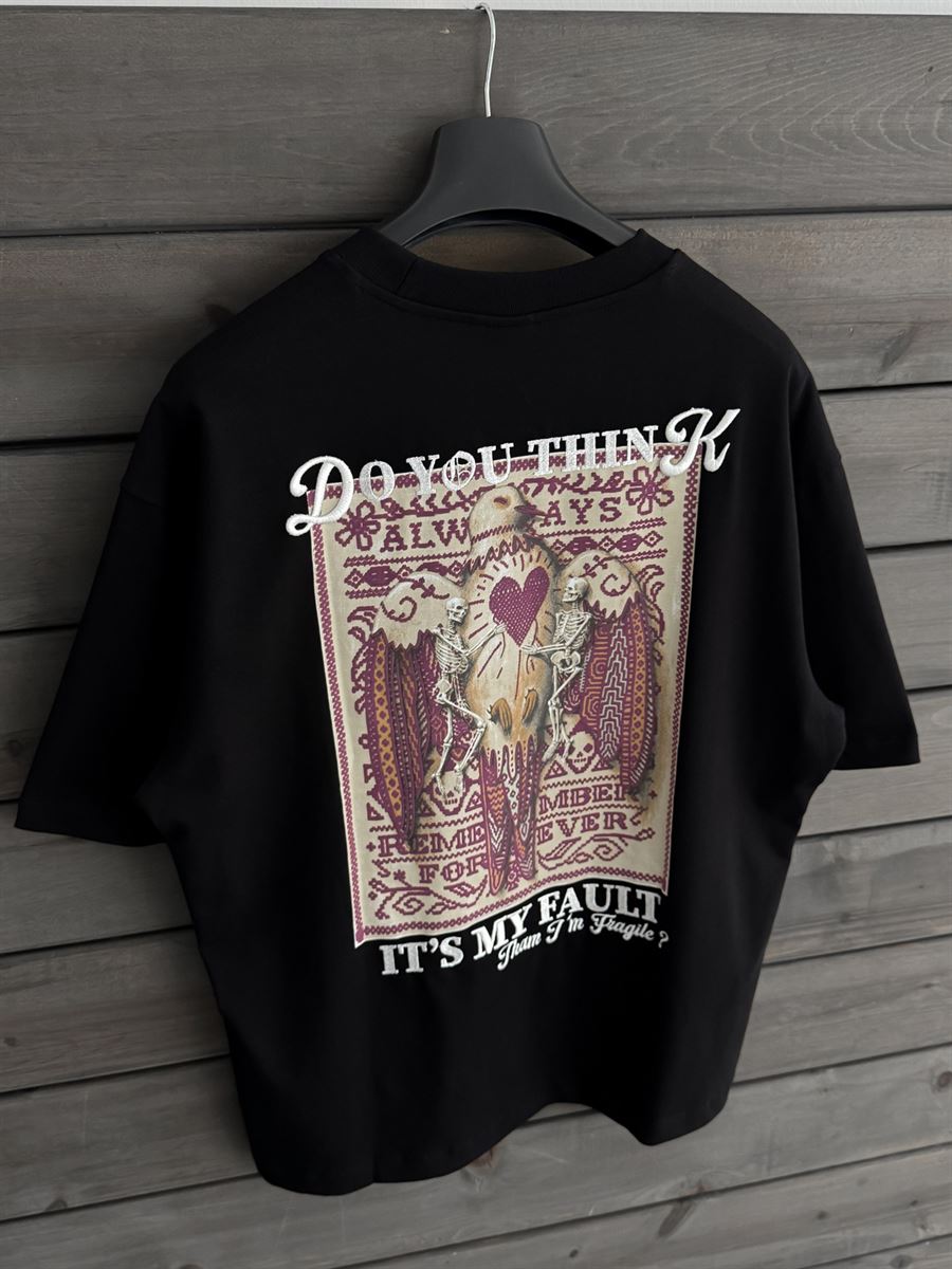 Black Think Back Embossed Oversize T-Shirt TW-1044