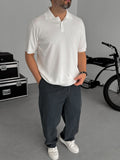 White Buttoned Knit Polo Collar T-Shirt TW-3349