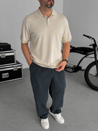 Beige Buttoned Knitwear Polo Neck T-Shirt TW-3349