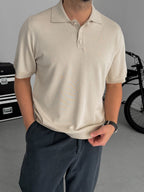 Beige Buttoned Knitwear Polo Neck T-Shirt TW-3349