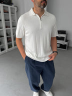 White Half-Zip Knit T-Shirt TW-3352