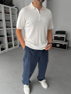 White Half-Zip Knit T-Shirt TW-3352