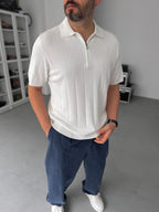 White Half-Zip Knit T-Shirt TW-3352