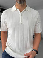 White Half-Zip Knit T-Shirt TW-3352