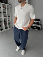 White Half-Zip Knit T-Shirt TW-3352