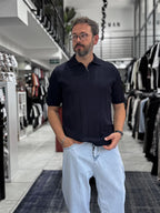Navy Blue Half-Zip Knit T-Shirt TW-3352