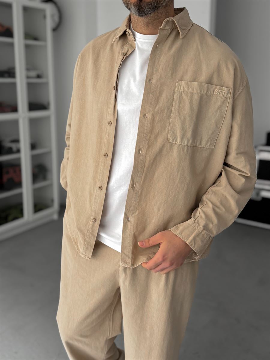 Beige Washed Oversize Shirt with Pockets TW-1039