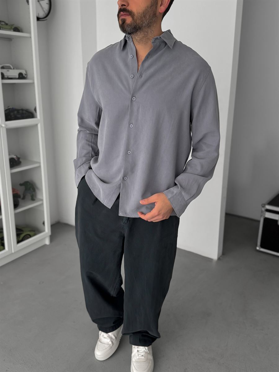 Grey Tencel Wash Oversize Shirt TW-1092